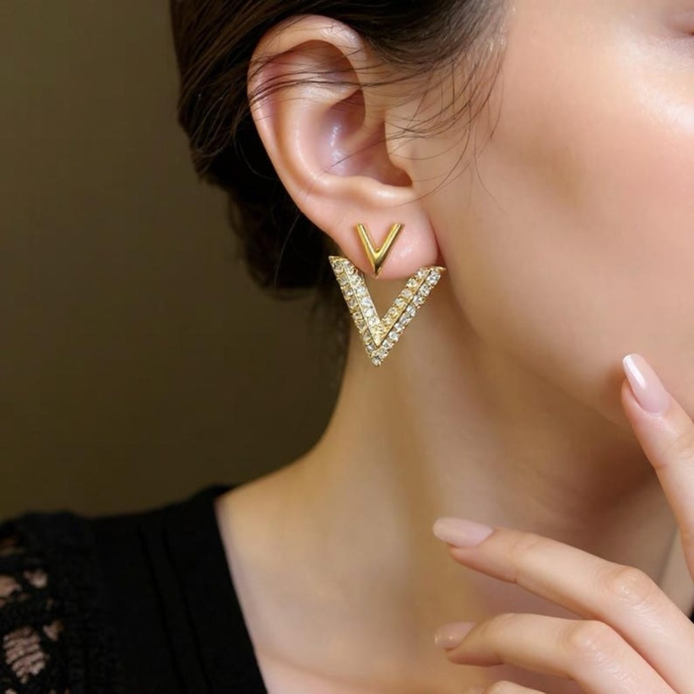 Elegant Gold and Silver V-Shaped Earrings